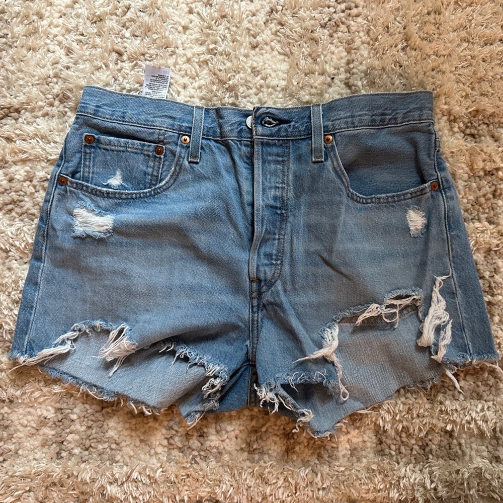 Levi’s 501 Distressed Blue Denim Shorts
